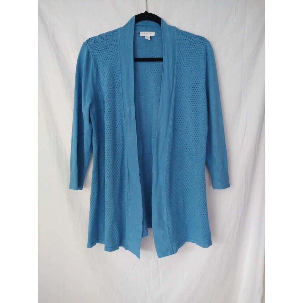 CHARTER CLUB Blue Light Knit Open Front Cardigan SZ M Modest Cottage Romantic